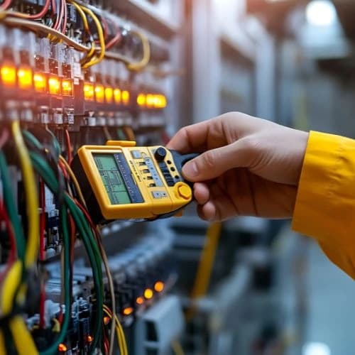 Electrician examining wires for faults